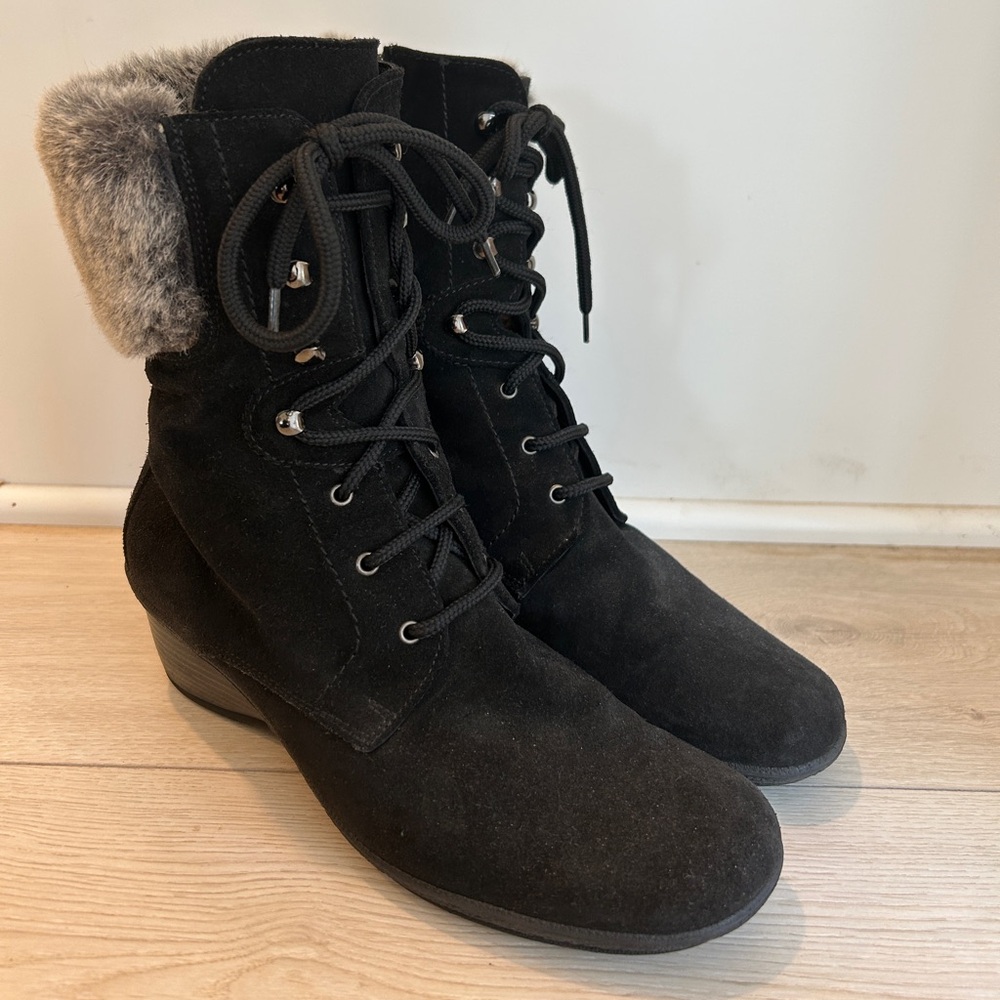 Aquatalia Suede Faux Fur Combat Boots Size 7.5